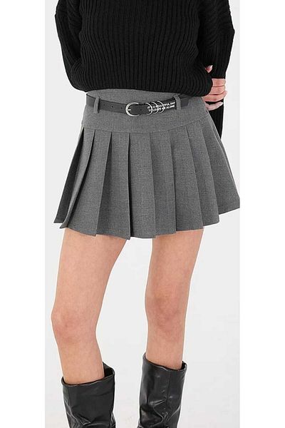 ZF BUTİK Fustă pantaloni scurți plisate cu curea gri