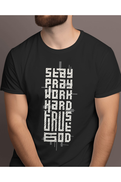AEMİ Stay Pray Work Štampano Majica Unisex Oversize kroj 100% pamuk T-shirt