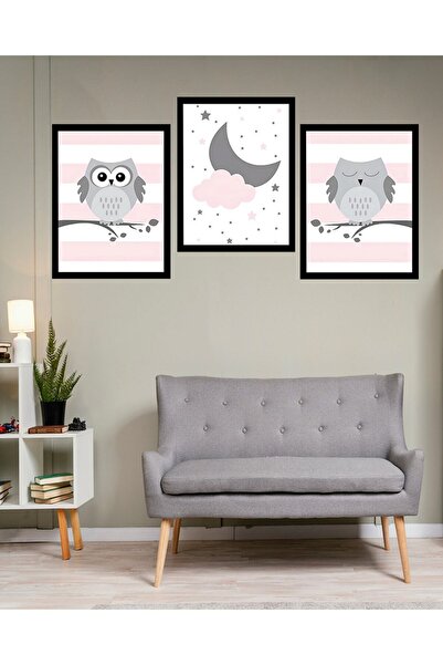 kutuTR Dekorize Mdf Tablo Seti 3 Parça 3 Mm - Baykuş Salon Oturma Yatak Odası...