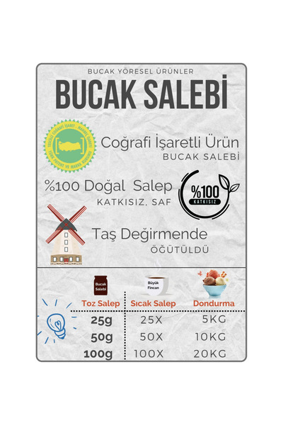 Bucak Yöresel Ürünler Bucak Salebi 100 G / %100 Doğal Salep, Hakiki Bucak Sahlebi, Sıcak Salep/dondurma Salebi