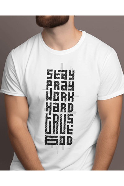 AEMİ Stay Pray Work Štampano Majica Unisex Oversize kroj 100% pamuk T-shirt