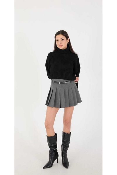 ZF BUTİK Fustă pantaloni scurți plisate cu curea gri