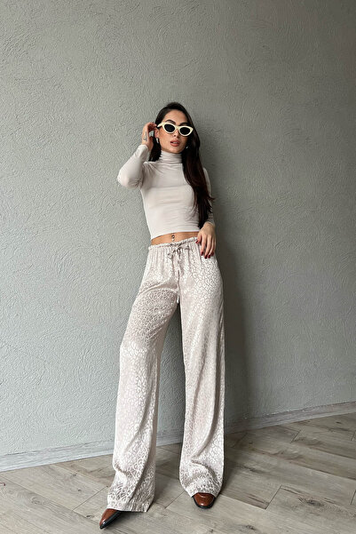Seda Yalçın Atelier Bej Leopar Desenli Jakarlı Bol Paça Pantolon