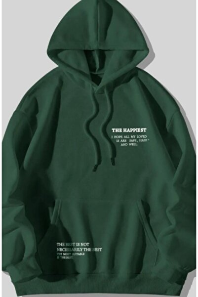 ORLONTEX Hanorac cu glugă supradimensionat, verde, unisex, imprimat Happiest