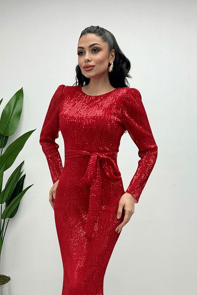 giyimmasalı Rochie de seara din tul cu paiete din plasa - rosu