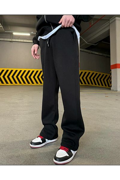 FUNSTYLE Ανδρικό φαρδύ μαύρο παντελόνι φούτερ σε χαλαρή εφαρμογή