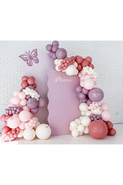Çemrek Süs Parti Clay pink lavender macaron pink retro white balloon chain set 100 pieces