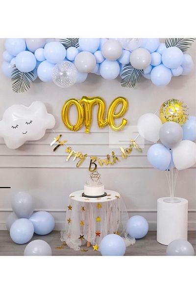 Çemrek Süs Parti Blue gray transparent balloon chain set 100 pieces