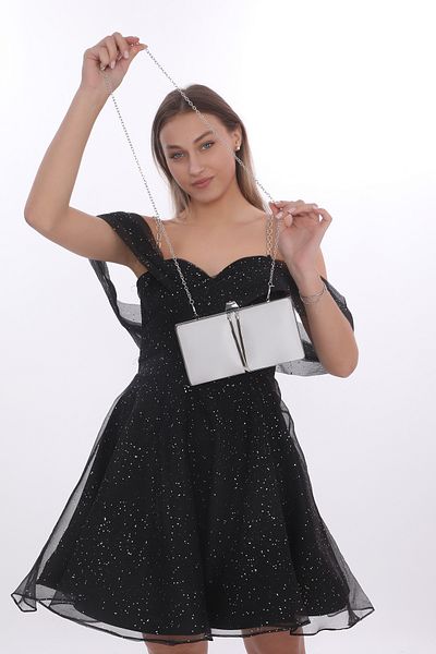 womenacs Ασημί χρώμα Σατέν βραδινό φόρεμα Clutch Portfolio με χέρι και κρεμάστρα νυχτερινή τσάντα αρραβώνα γάμου με μεταλλικά αξεσουάρ