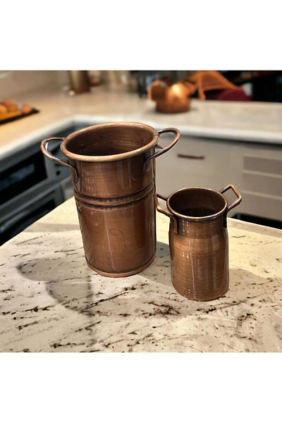 LUCKYHOMES 2-Piece Copper Tea Candy Jar, Stainless Pulses Storage Container and 2-Piece Presentation Set 13X9 8X5