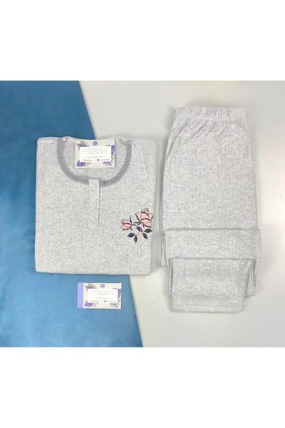 MEBA Set de pijamale de iarnă cu model larg de mărime mare, gri pudră pentru mama
