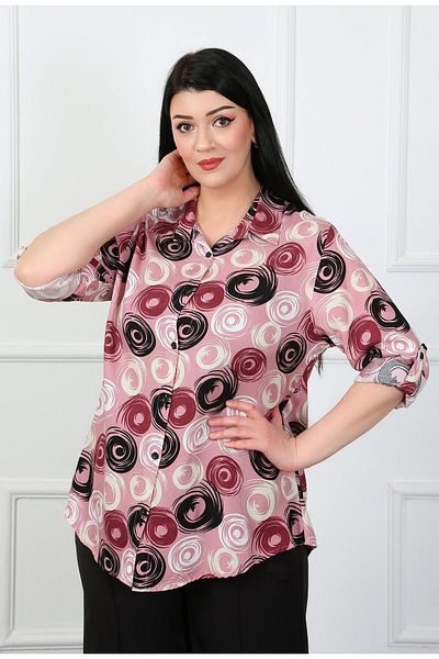 By Alba Collection Γυναικείο πουκάμισο με μοτίβο στροβιλισμού με αποξηραμένο τριαντάφυλλο βαμβακερό βισκόζη σε μεγάλο μέγεθος