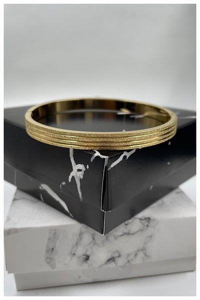 Manken İstanbul Women's Gold Glitter Model Steel Bracelet, Handcuff Bracelet, Bracelet