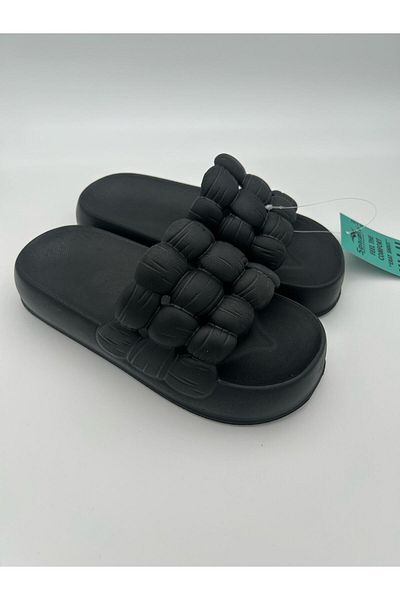 Sonimix Papuci de plajă confortabili, împletite negre, de vară, la piscină