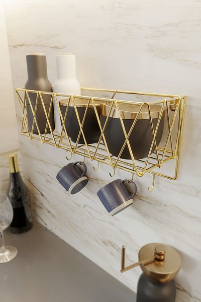 boz concept home Coș de bucătărie adeziv din aur inoxidabil Raft decorativ pentru condimente Coș organizator