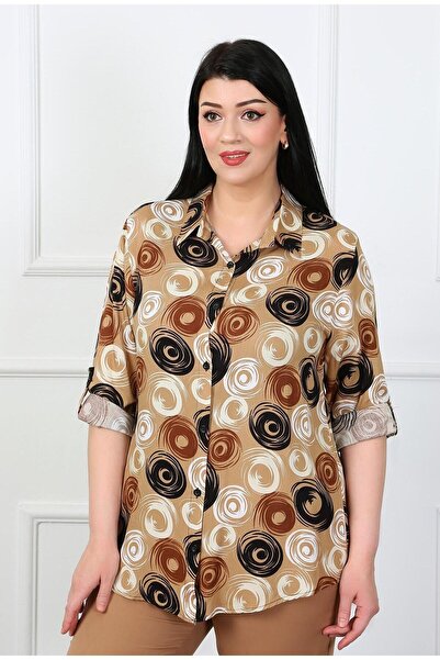 By Alba Collection Γυναικείο πουκάμισο με μοτίβο βαμβακερής βισκόζης σε μεγάλο μέγεθος