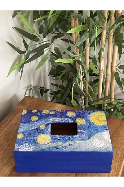 Fun Life Van Gogh Starry Night Themed Handmade Wooden Handkerchief Box