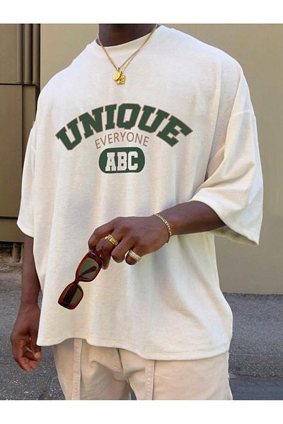 Jose Clothing Μπλουζάκι Unisex Λευκό εμπριμέ από οργανικό βαμβάκι Oversize κοντό μανίκι