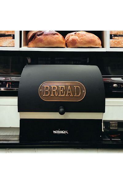 LUCKYHOMES Metal Sliding Bread Bowl, Black Cream Bread Box 30X17