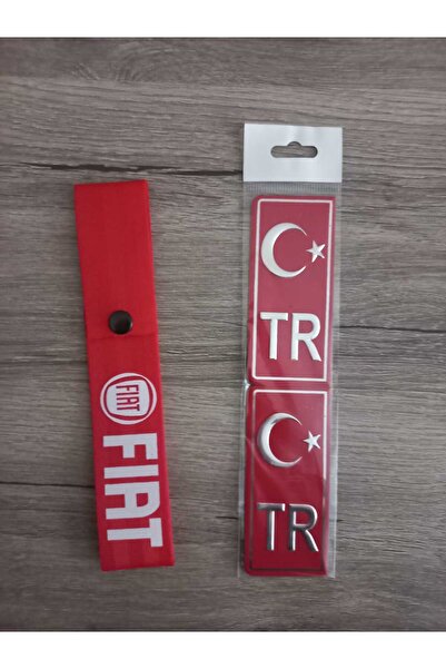 Compax Fiat Uyumlu Kırmızı Renk Yüksek Kalite Tampon Dili & Çeki Ipi ve Tr Plaka Krom Sticker 2'li