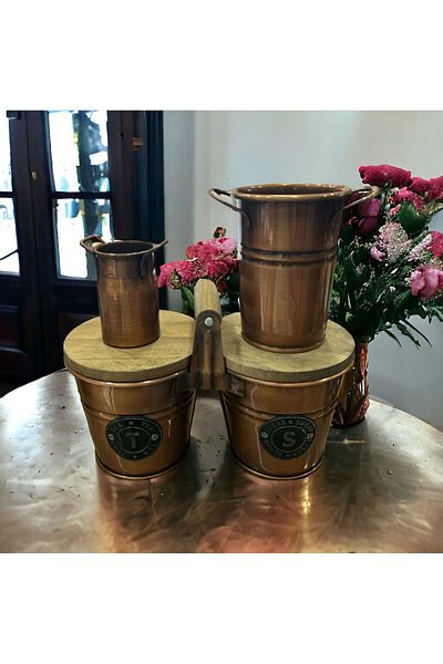 LUCKYHOMES 2-Piece Copper Tea Candy Jar, Stainless Pulses Storage Container and 2-Piece Presentation Set 13X9 8X5