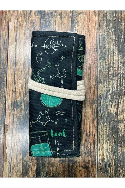 Street Bag Σύμβολα και φόρμουλες χημείας Εκτυπωμένη θήκη για στυλό σε ρολό Πολλαπλών διαμερισμάτων Retro Artistic Printed