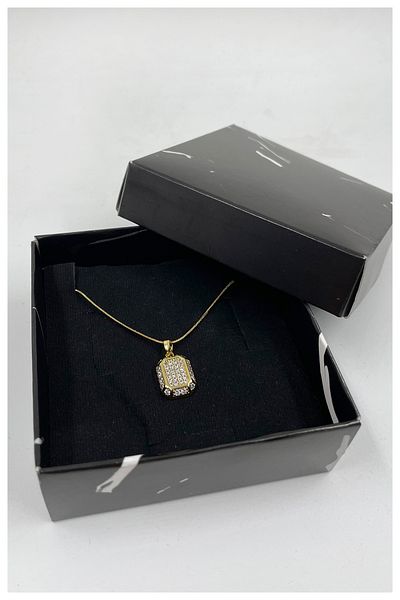Manken İstanbul Zircon Stone Geometric Model Gold Plated Steel Necklace