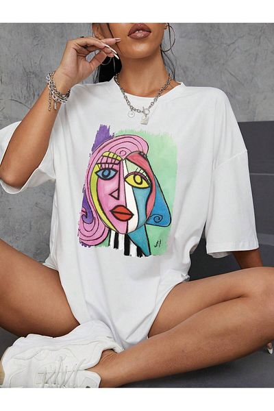 Jose Clothing Μπλουζάκι Unisex Λευκό εμπριμέ από οργανικό βαμβάκι Oversize κοντό μανίκι