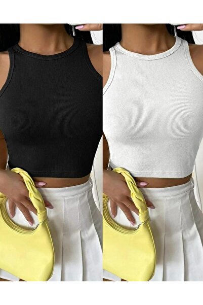 BNK Shop Bluză tricotată cu nervuri, împodobită, cu decolteu, pentru femei