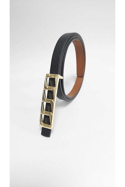 Kemerix Women's Black Gold Buckle Thin Belt