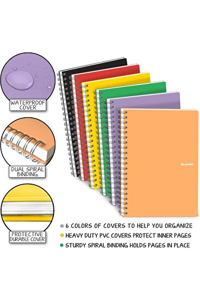 Janissary 6 ADET  A4 96 Yaprak Okul Defteri PP Kapak Spiralli Defter A4 ( 3 ÇİZGİLİ + 3 KARELİ )