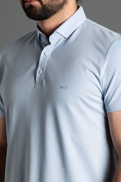 ZEKİ ÖZER Men's Blue Textured Buttoned Polo Collar T-shirt