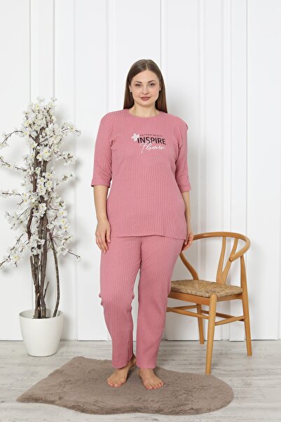 FAMES PİJAMA Ροζ Inspire Plus Size Γυναικεία Σετ Πυτζάμες