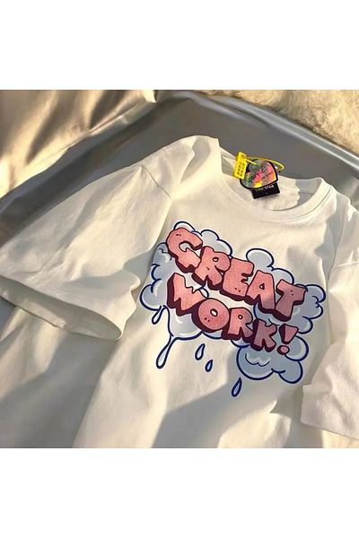 Jose Clothing Μπλουζάκι Unisex Λευκό εμπριμέ από οργανικό βαμβάκι Oversize κοντό μανίκι
