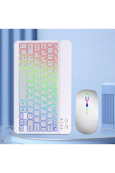Alfa MEC Galaxy Tab S9 FE Plus Uyumlu Aydınlatmalı Kablosuz Bluetooth Klavye+mouse Set