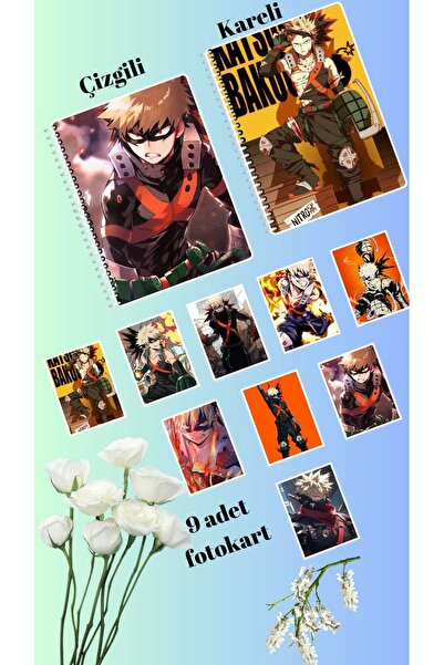 animeandyourworld bakugou katsuki defter 2 adet  çizgili ve kareli + 9 adet f...