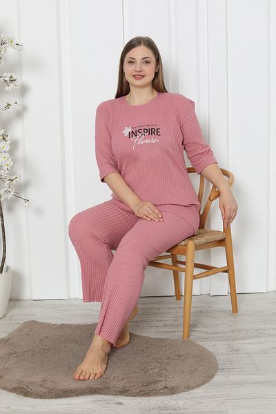 FAMES PİJAMA Pink Inspire Plus Size Women's Pajama Set