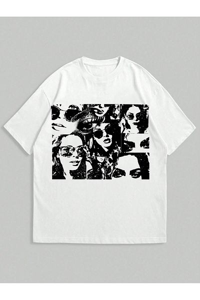Jose Clothing Μπλουζάκι Unisex Λευκό εμπριμέ από οργανικό βαμβάκι Oversize με κοντό μανίκι