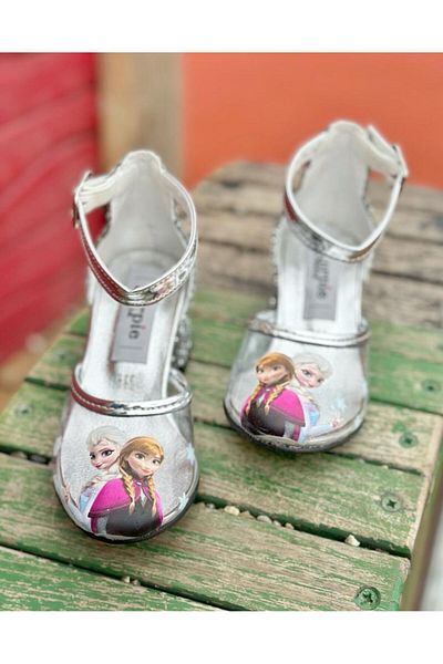Surpie Shoes Elsa Patterned Transparent Heeled Shoes, Children's High Heeled Shoes