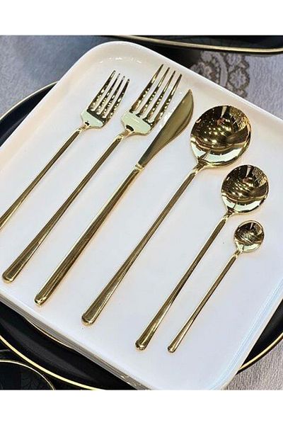 Demir Çeyiz Hayal Model Titanium Gold 24 Pieces 6 Person Cutlery Set Boxed (No Knife)