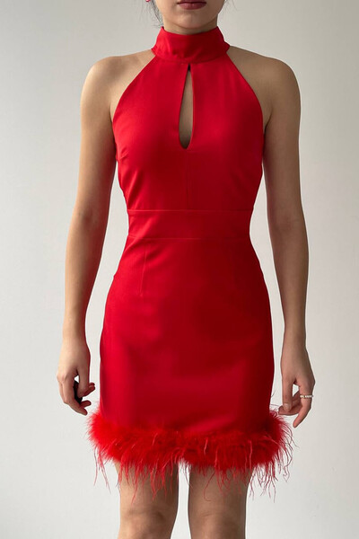 SONREİR ETEĞİ OTRİŞ DETAY MİNİ ELBİSE