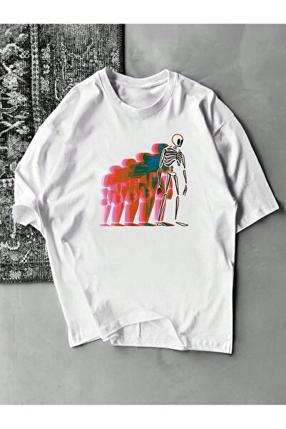 Jose Clothing Μπλουζάκι Unisex Λευκό εμπριμέ από οργανικό βαμβάκι Oversize κοντό μανίκι