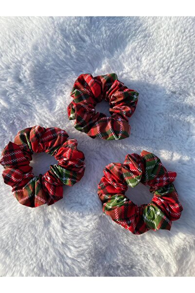 Flower El Yapımı Ekose Scrunchie-Kadın Saç Tokası