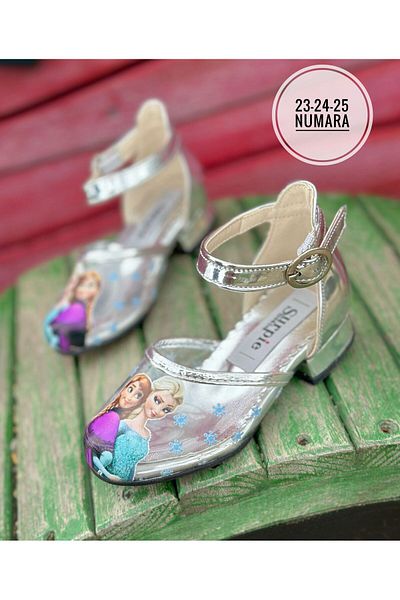 Surpie Shoes Pantofi cu toc transparent cu model Elsa, pantofi cu toc pentru copii