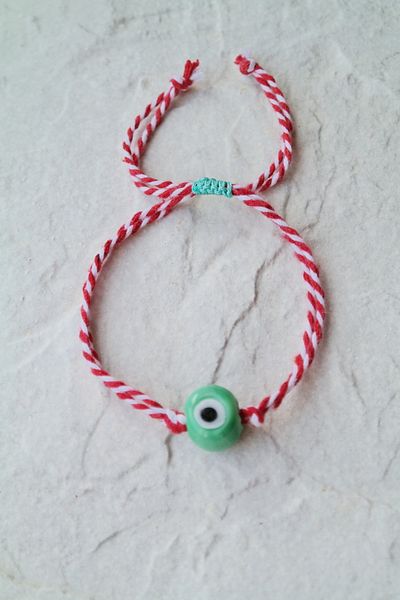maycollection Green Glass Evil Eye Bead Red White Martençka Rope Bracelet