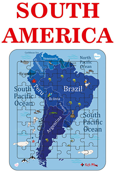 gift plus Ahşap Eğitici Dünya Haritası Puzzle Yapboz 6'li Set 288 Parça