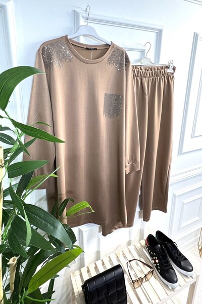 Aşkı Endam Set dublu Esved cu pietre aplicate bumbac moale de mărime mare - nurcă