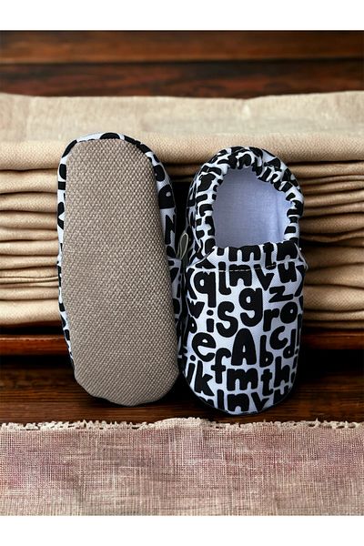 Kokopatik ,Non-Slip Sole,Organic Cotton Home Nursery Booties,Alphabet Patterned Booties