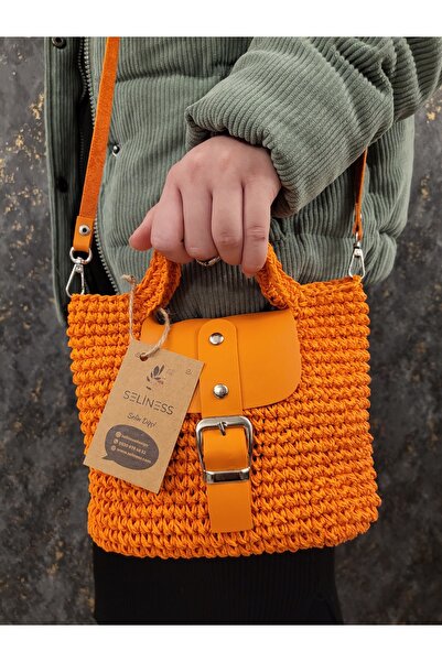 selinessdesign Seliness Design El Örmesi Kağıt İp Çanta Turuncu