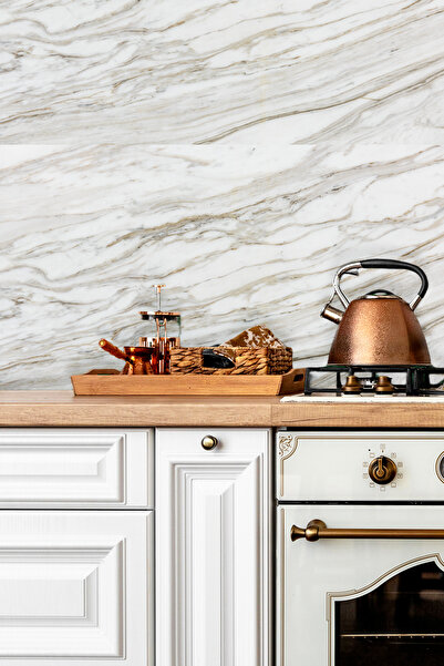 Tooall Mutfak Tezgah Arası  Gri Deseni Mermer Folyo Kaplama Sticker, Uv Baskı, 100x50 cm